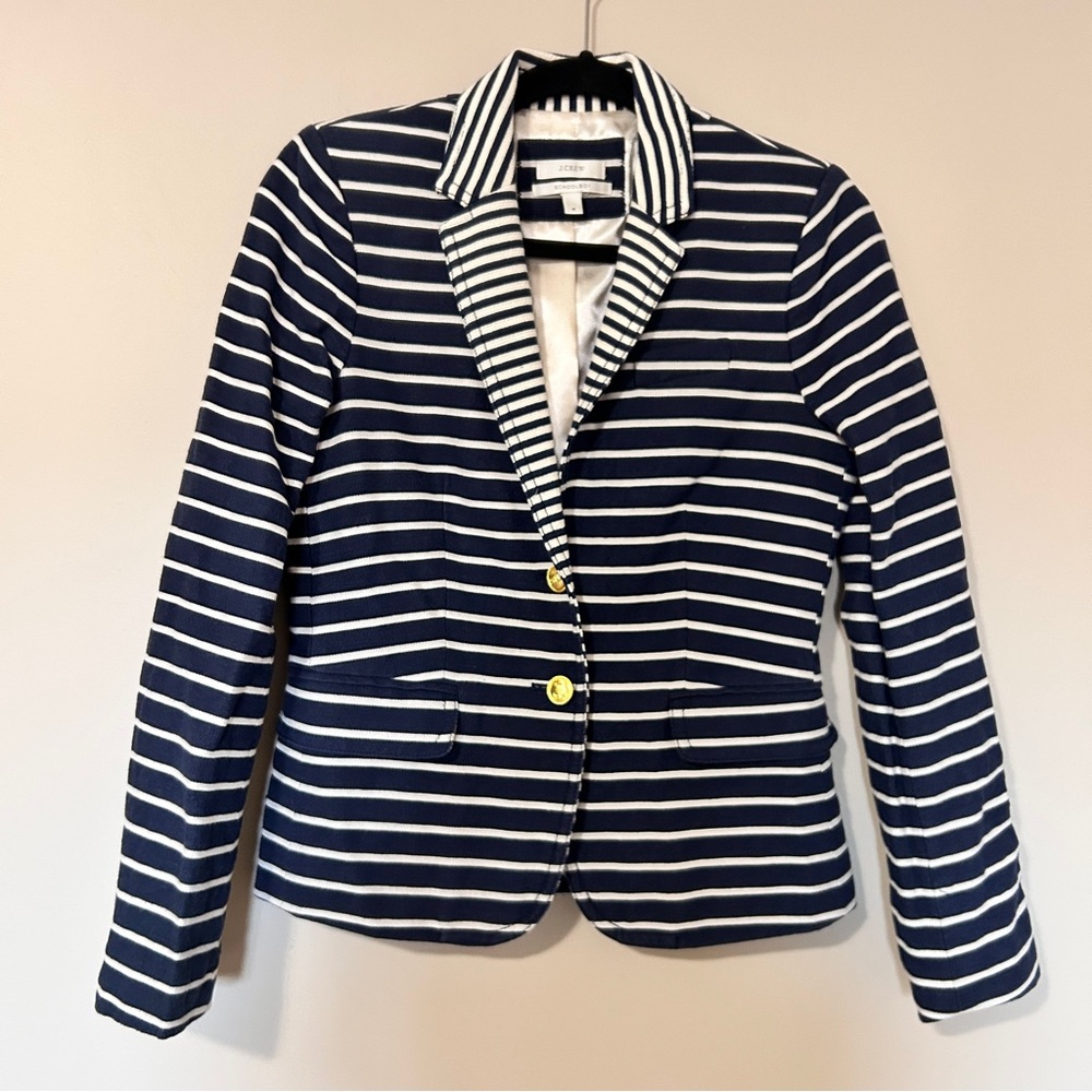 J Crew Schoolboy Womens Blazer Jacket Sz 4 Linen Gold Buttons Preppy Classic - Picture 3 of 10